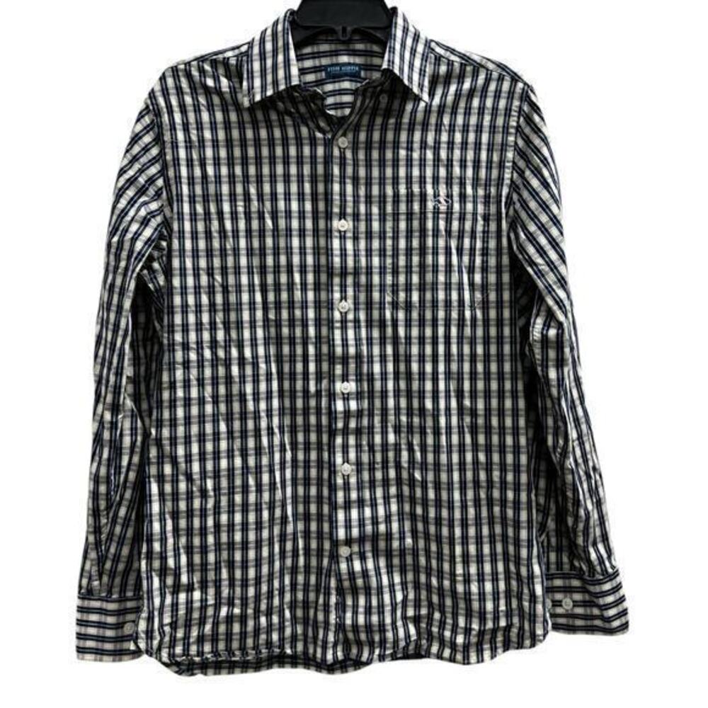 FISH HIPPIE blue plaid king sleeve button front sz S